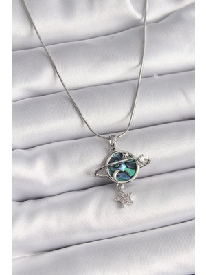 316L Çelik Gümüş Renk Zincir Zirkon Taşlı Gezegen Model Kadın Kolye - Lisinya