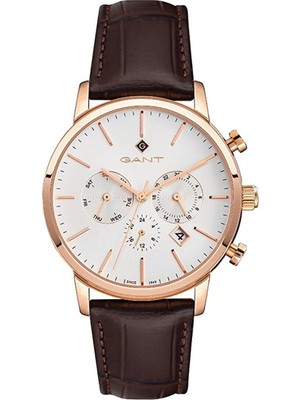 Gant Erkek Kol Saati Kahverengi Deri Kordon Rose Gold Kadran 43.5 mm Paslanmaz Çelik Kasa Mineral Cam 5 Atm