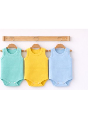 Can Baby %100 Organik Pamuk Bebek Atlet Body 3’lü Set – Kolsuz Unisex Mint Sarı Mavi