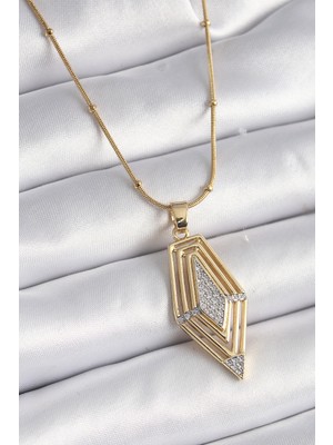316L Çelik Gold Renk Zirkon Taşlı Vintage Model Kadın Kolye - Lisinya