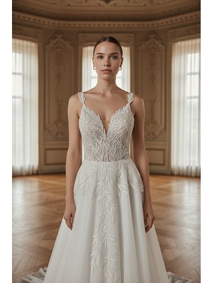 S&G Gelinlik A Kesim Kırık Beyaz Bocuk Payet Işli Gelinlik