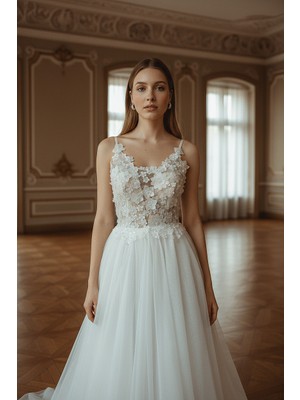 S&G Gelinlik Akesim 3D Kırık Beyaz Gelinlik