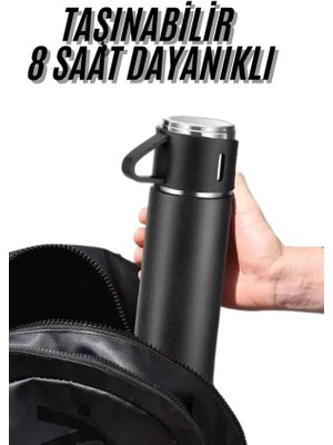 Nacario Bfs Termos Seti 3'lü Bardak Seti Isı Dayanıklı Siyah Paslanmaz Çelik Vakumlu