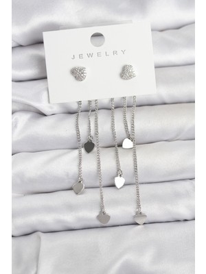 Kalp Model Gümüş Renk Pirinç Sallantılı Kadın Küpe - Lisinya