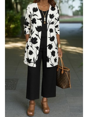 Bi Baksana Kadın Uzun Kollu Önü Açık Modal Ceket Kolsuz Viskon Iki Iplik Bluz ve Pantolon Üçlü Takım