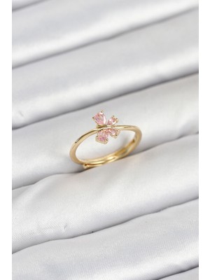 Pirinç Gold Renk Pembe Kelebek Kadın Yüzük - Lisinya