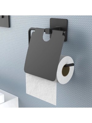 Nacario Kendiliğinden Yapışkanlı Siyah Paslanmaz Metal Kapaklı Tuvalet Kağıtlığı Aparatı
