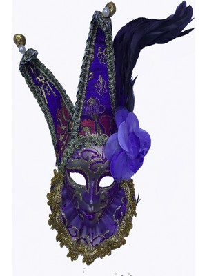 Marsilyan Çıngıraklı Dekoratif Tüylü Seramik Maske Mor Renk