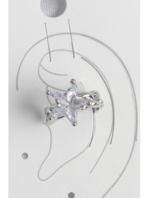 Pirinç Gümüş Renk Zirkon Taşlı Yıldız Model Kadın Kıkırdak Küpe - Lisinya