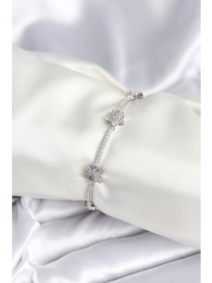 Pirinç Gümüş Renk Yıldız Model Kadın Bileklik - Lisinya