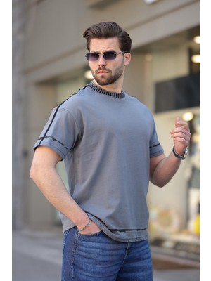Madmext Füme %100 Pamuklu Bisiklet Yaka Basic Erkek Tişört E7140