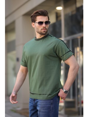 Madmext Haki %100 Pamuklu Bisiklet Yaka Basic Erkek Tişört E7140