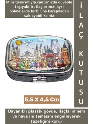 Wintoup Özel Model Konsept Hediyelik Dekoratif Şık Istanbul Temalı 2 Bölmeli Hap Tablet Ilaç Saklama Kutusu