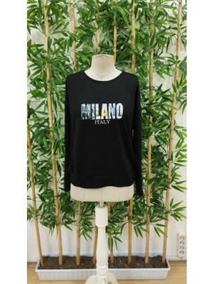 Bi Baksana Kadın Uzun Kollu Bisiklet Yaka Desenli Viskon Iki Iplik Bluz