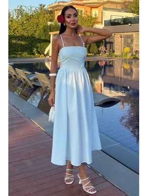 Bi Baksana Sırtı Çapraz Ipli Boncuk Detaylı Elbise 2902-08