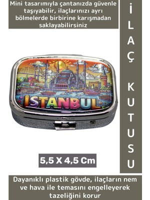Wintoup Özel Seri Konsept Hediyelik Dekoratif Şık Istanbul Temalı 2 Bölmeli Hap Tablet Ilaç Saklama Kutusu