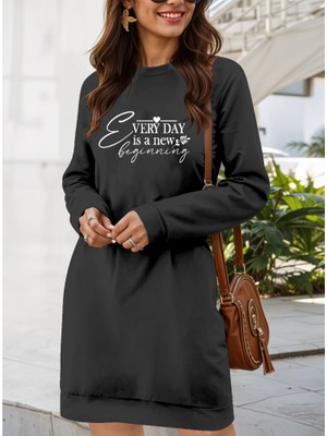 Bi Baksana Kadın Uzun Kollu Bisiklet Yaka Kısa Viskon Iki Iplik Elbise