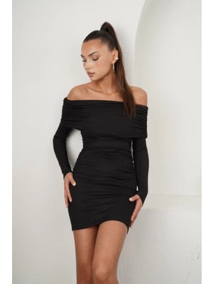 Bi Baksana Kadın Madonna Mendil Yaka Fırsat Ürün Büzgülü Mini Elbise