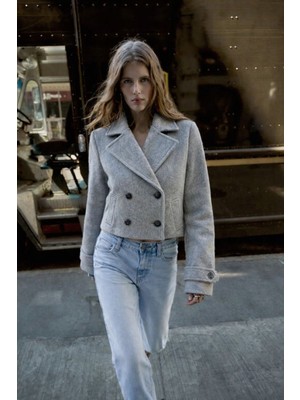 Ceket Yaka Kadın Kaşe Kaban