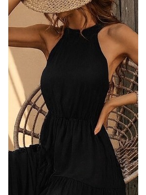Bi Baksana Kadın Kolsuz Halter Yaka Beli Lastiklidesenli Mikro Elbise