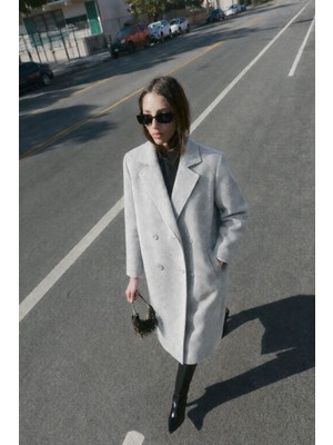 Oversize Geniş Kesim Uzun Yünlü Kaşe Kaban