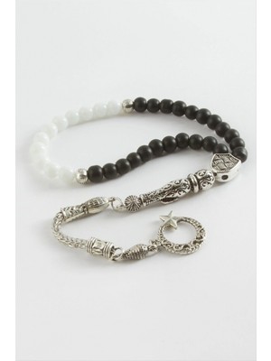 Marsilyan Siyah Beyaz Mat Onix Ceyt Doğaltaş Tesbih 6 mm