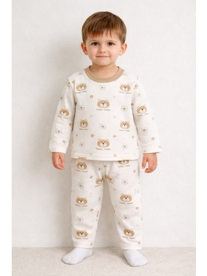 Tatlı Ayıcık Baskılı Pijama Çocuk Takım