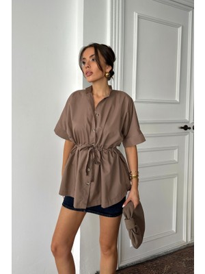 Bi Baksana Bel Büzgü Detaylı Poplin Gömlek - Kahverengi