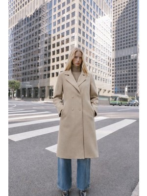 Oversize Geniş Kesim Uzun Yünlü Kaşe Kaban