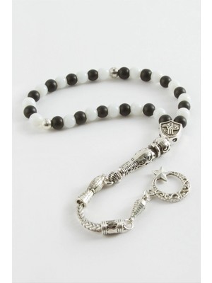 Marsilyan Siyah Beyaz Mat Onix Ceyt Doğaltaş Tesbih 6 mm