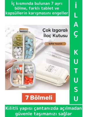 Wintoup Seyahat Çanta Boy Tablet Kapsül Karışımı Önleyen Kilitli 7 Izgara Bölmeli Pratik Ilaç Saklama Kutusu