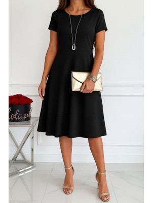 Bi Baksana Kadın Kısa Kollu Bisiklet Yaka Cepli Viskon Iki Iplik Elbise
