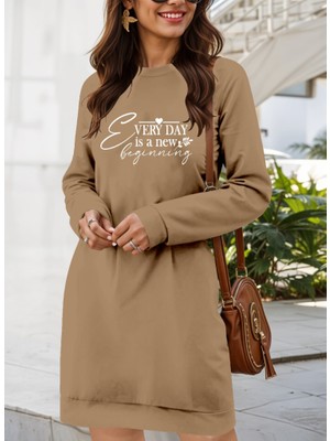 Bi Baksana Kadın Uzun Kollu Bisiklet Yaka Kısa Viskon Iki Iplik Elbise