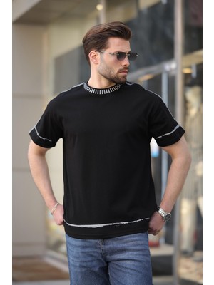 Madmext Siyah %100 Pamuklu Bisiklet Yaka Basic Erkek Tişört E7140