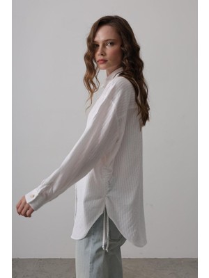 Bi Baksana Yan Büzmeli Tunik Gömlek - Beyaz
