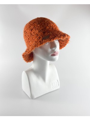 Kidilia Kışlık Turuncu Renkli El Örgüsü Bucket Şapka