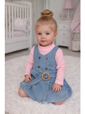 Baby Buu Kız Bebek Kot Jile Uzun Kollu Fitilli Bluz 2'li %100 Pamuk Takım