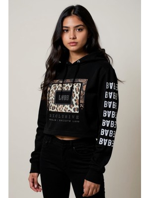 Astap Kapüşonlu Crop Sweatshirt Oversize Geniş Kalıp Iki Iplik Şardonsuz