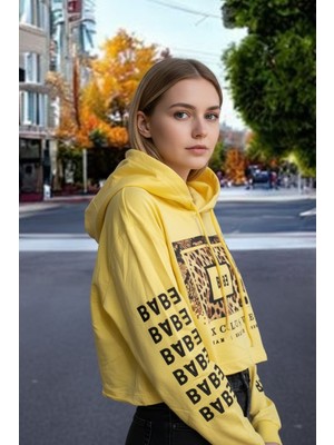 Astap Kapüşonlu Crop Sweatshirt Oversize Geniş Kalıp Iki Iplik Şardonsuz
