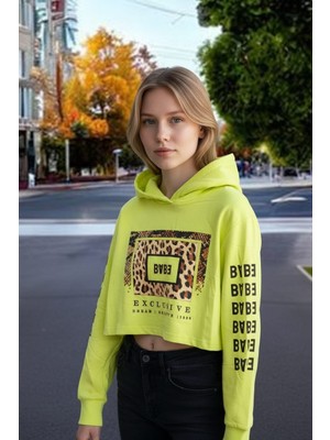 Astap Kapüşonlu Crop Sweatshirt Oversize Geniş Kalıp Iki Iplik Şardonsuz