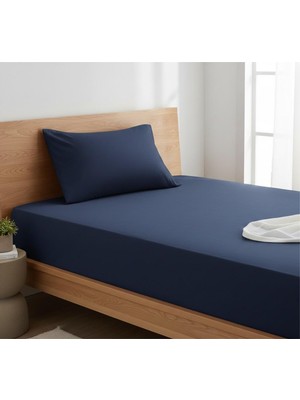 Gül Ev Tekstil Ürünleri Tek Kişilik Pamulu Lacivert Yastıklı Lastikli Çarşaf Takımı
