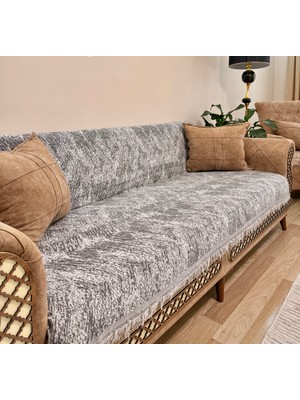 Koltuk Örtüsü Lüks Pamuklu Marble Desen Kaymaz Çift Taraflı Saçaklı Dekoratif Günlük Kullanım