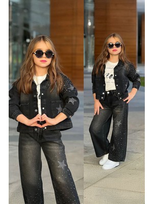 Miniğimin Cicileri Minigimin Cicileri Yıldız Taşlı Kot 3 Lü Kız Çocuk Takım - Siyah