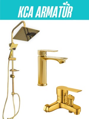 Kca Armatür 3'lü Full Lüx Set Robot - Sabit Banyo Lavabo Bataryası - Banyo Duş Bataryası Musluğu