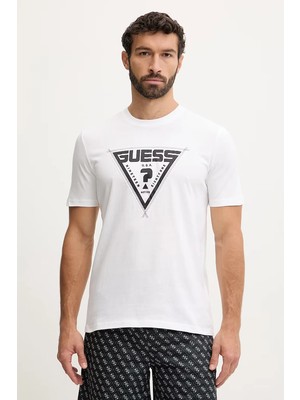 Guess Luta Bisiklet Yaka Kısa Kollu Erkek Beyaz T-Shirt Z6RI03I3Z14-G011
