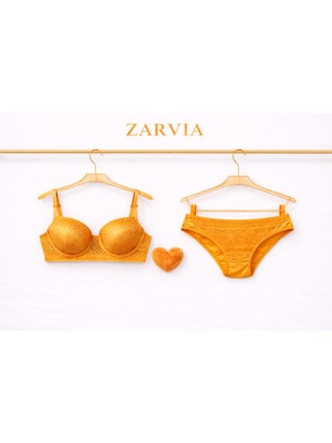 Zarvia Destekli Dolgulu Desenli Sütyen Slip Iç Çamaşır Takımı Turuncu