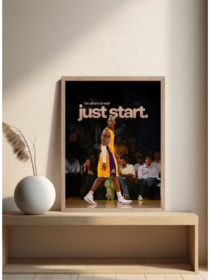 Kobe Bryant Doğal Ahşap Çerçeveli Tek Parça Dekoratif Tablo