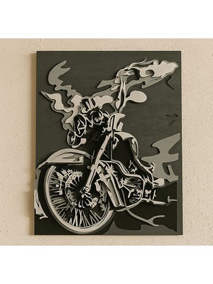 Katmanlı Ahşap Motosiklet Duvar Panosu – 3D Sanat Eseri