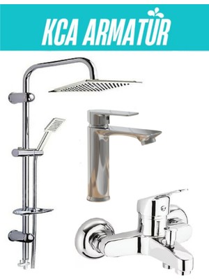 Kca Armatür 3'lü Full Lüx Set Robot - Sabit Banyo Lavabo Bataryası - Banyo Duş Bataryası Musluğu