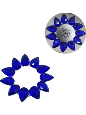 Otohousse Kristal Damla Taşlı Start Stop Düğme Halkası Saks Mavi